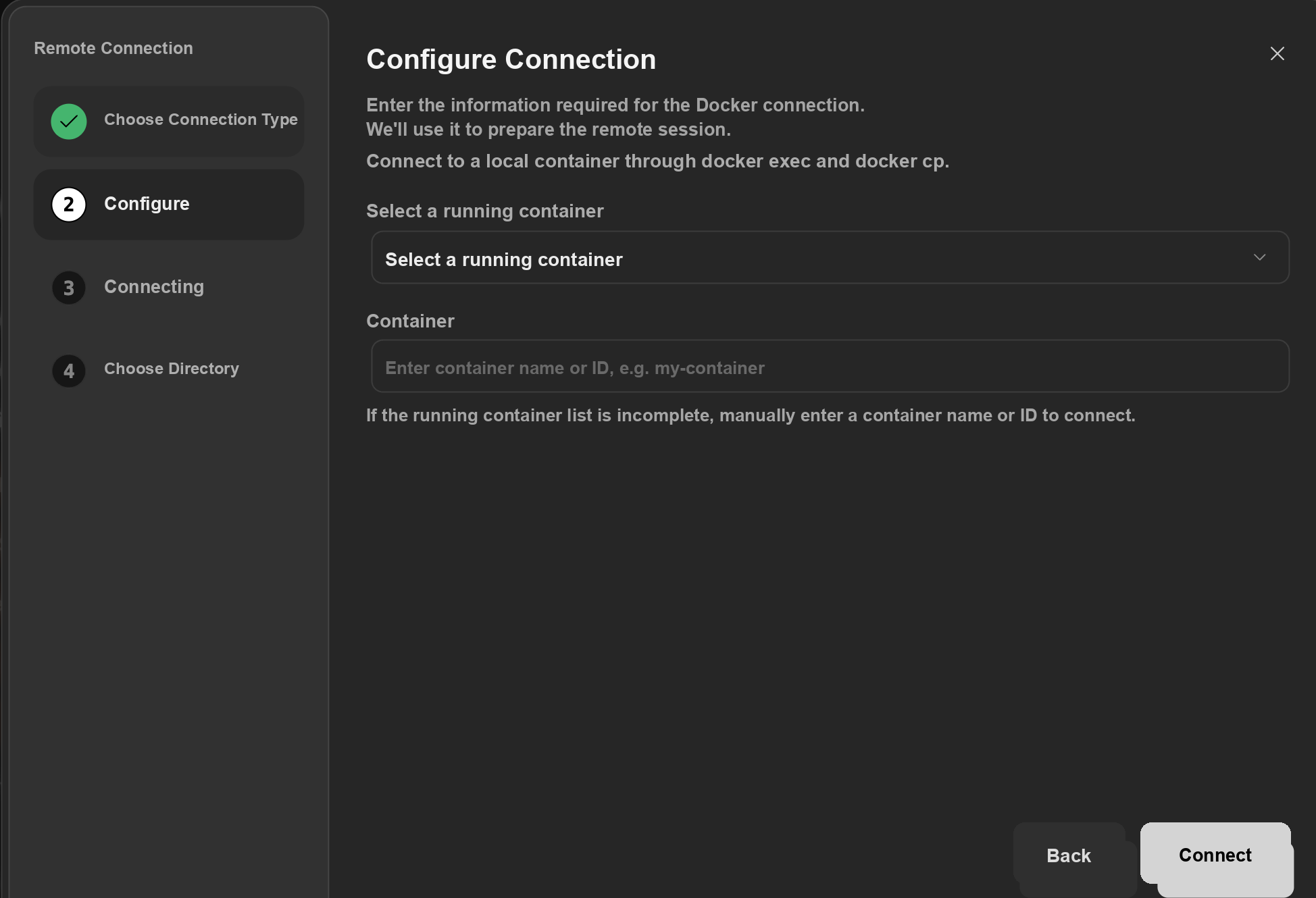 Заполнение конфигурации Docker-подключения
