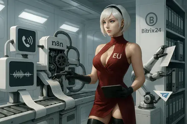 Мегафон АТС - транскрибация - n8n - telegram + Битрикс24